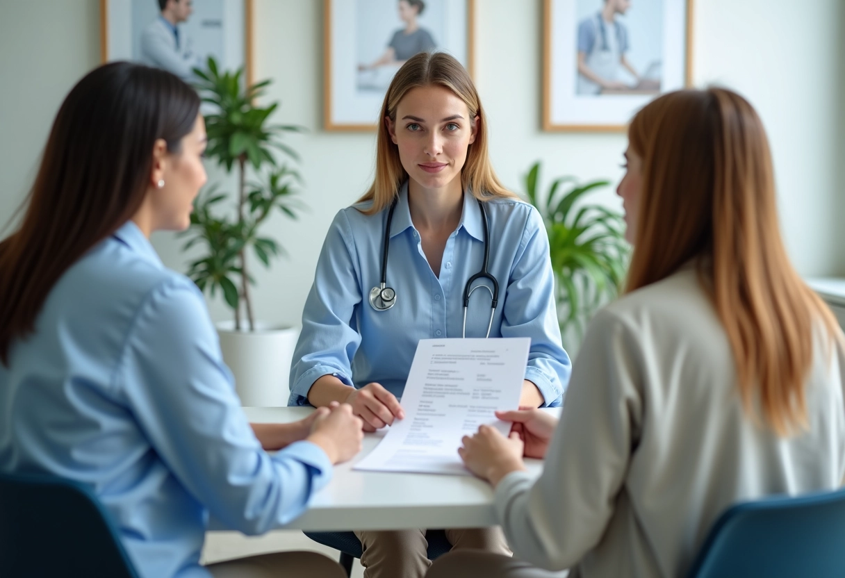Professionnelle de santé conseillant une femme et son partenaire