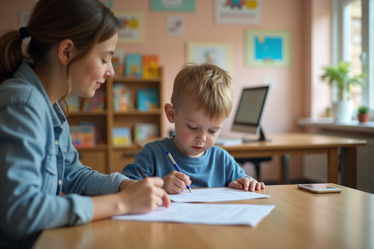 Jeune garçon remplissant un formulaire d inscription scolaire