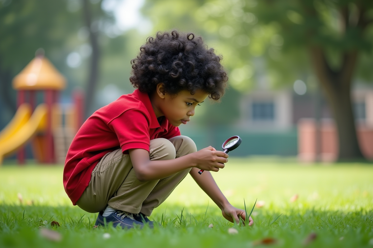Garçon de 10 ans explorant la nature dehors