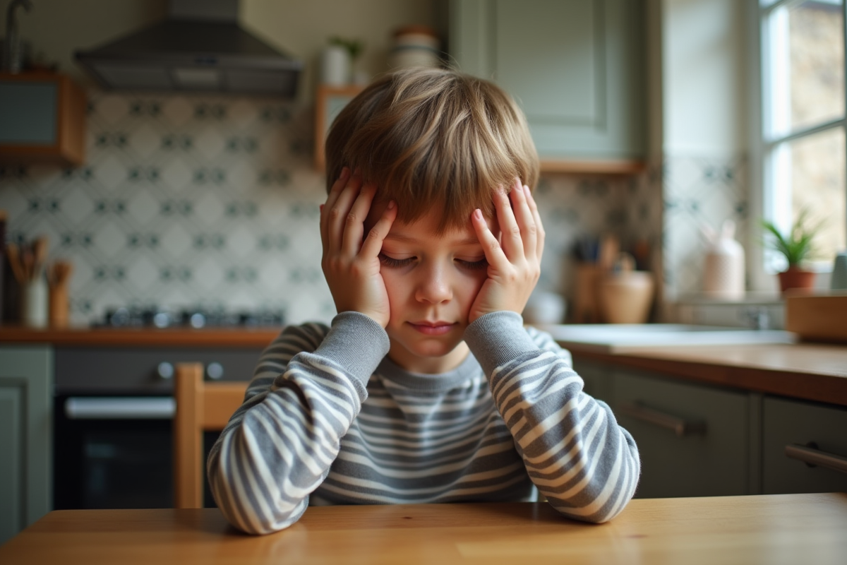 Garçon de 7 ans fatigué en pyjama matin