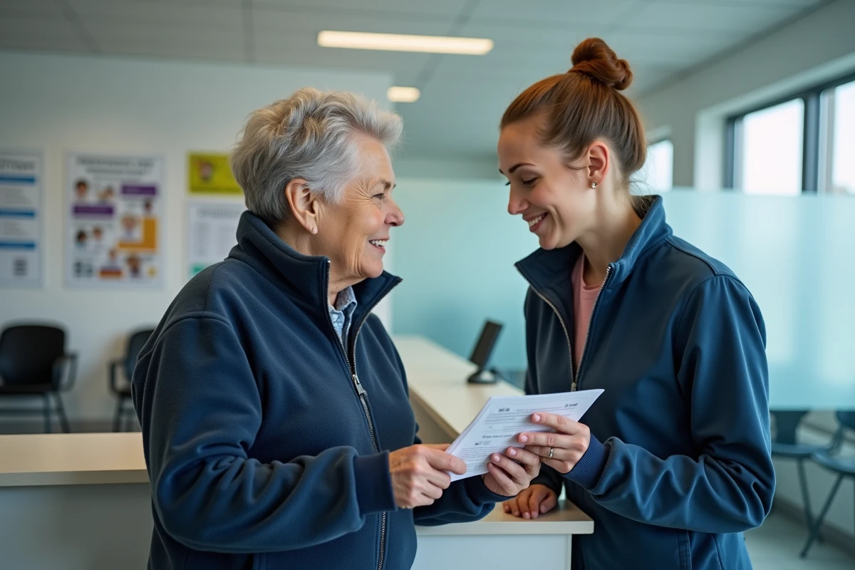 Une grand-mère se renseigne sur les activités périscolaires au guichet du service famille de la mairie de Meudon
