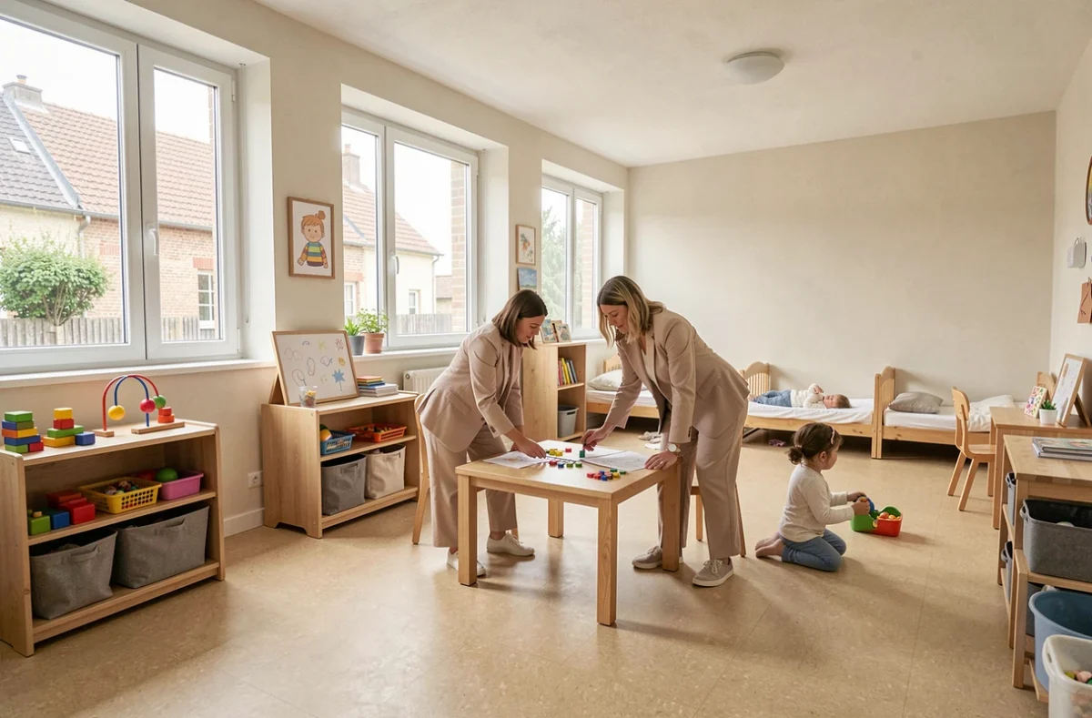 Intérieur d'une Maison d'Assistantes Maternelles du Nord avec espaces de jeux et coins repos organisés