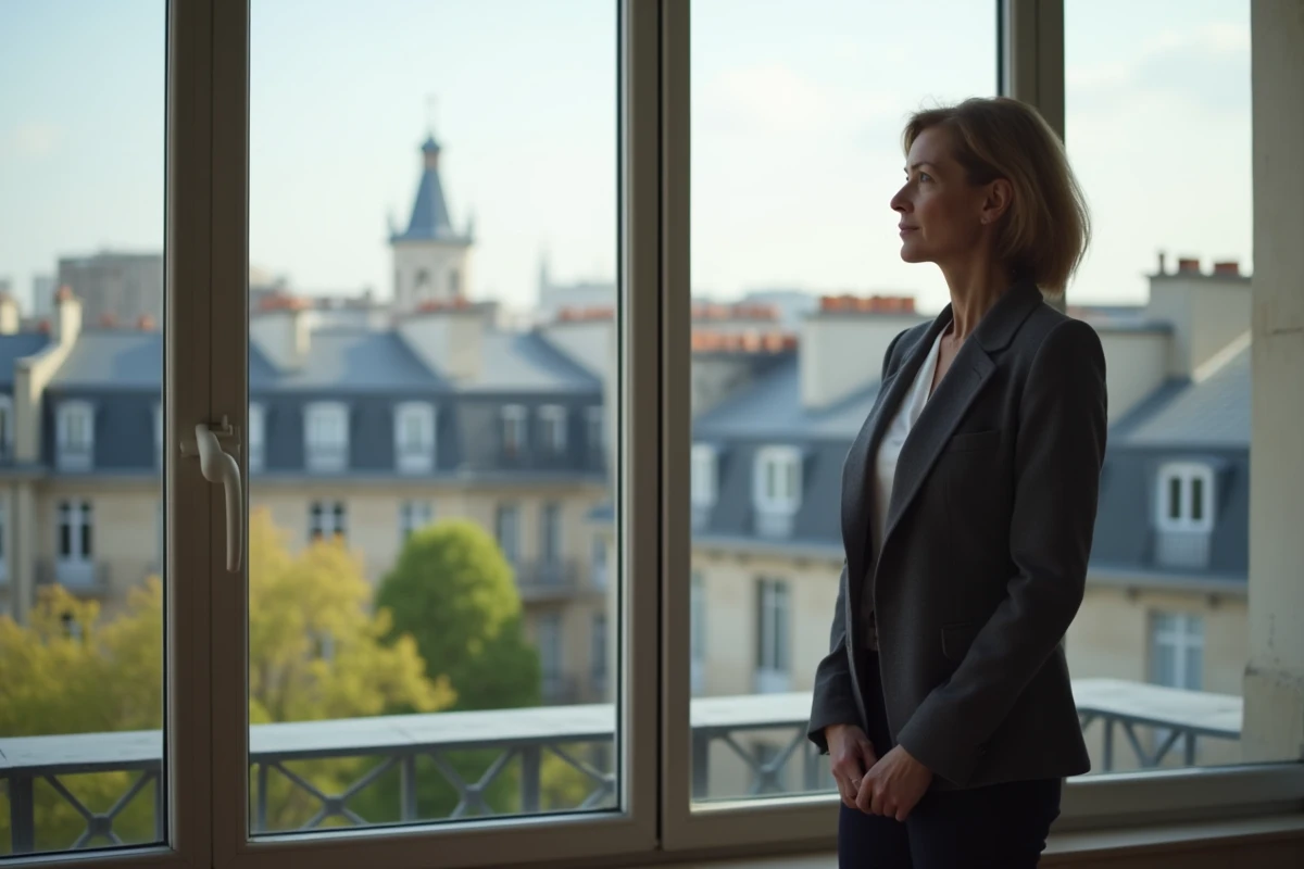 Femme professionnelle devant un panorama parisien illustrant les origines culturelles et le parcours identitaire d'une personnalité française