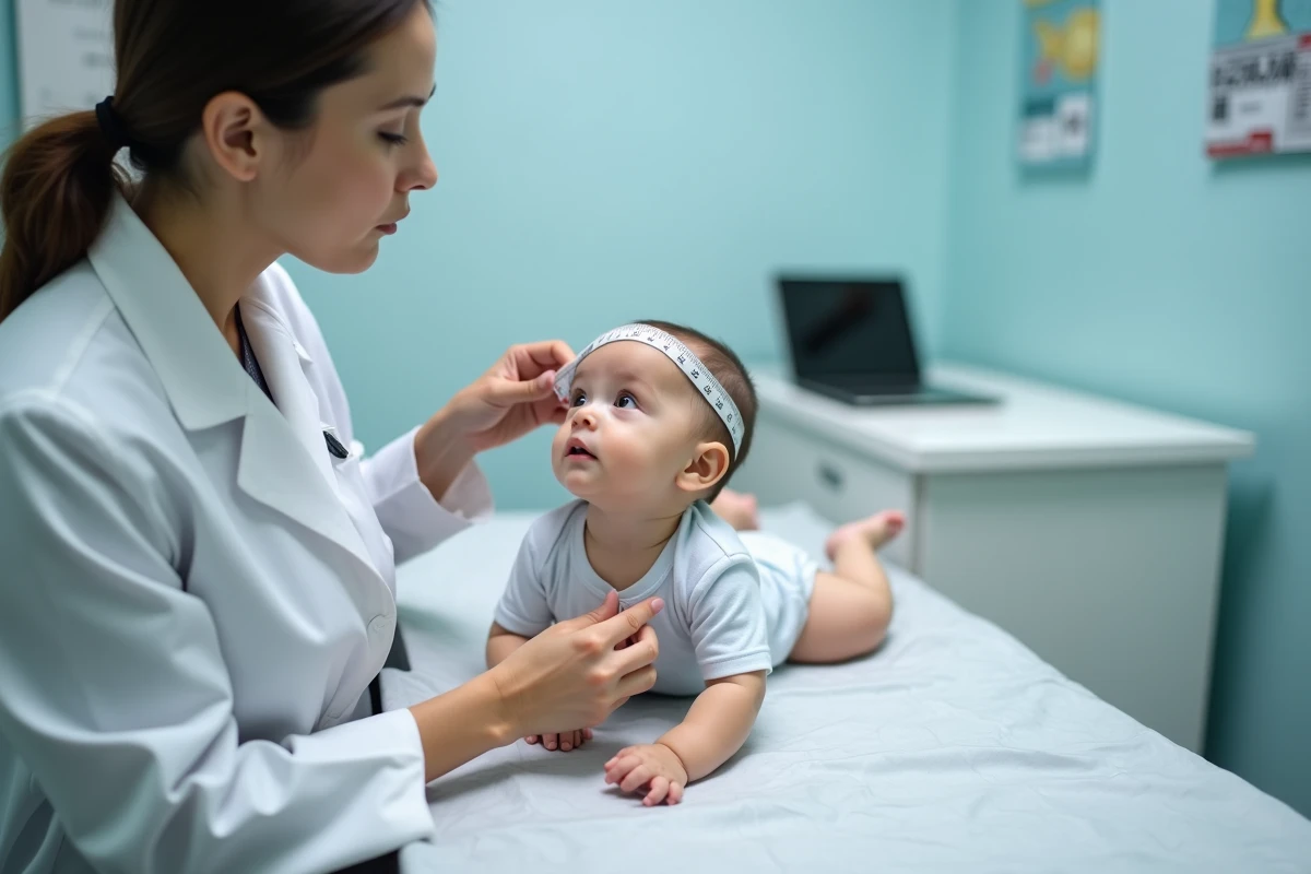 Pediatre mesurant la tête d