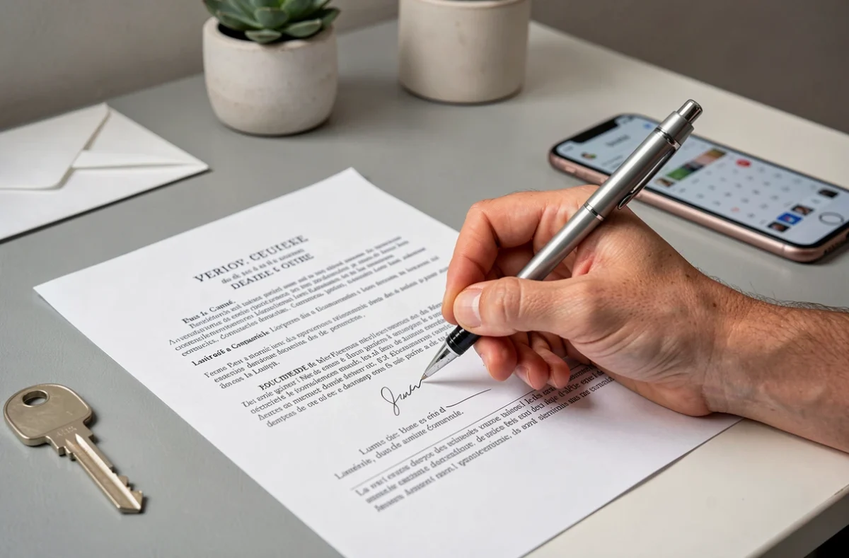 Gros plan d'une signature apposée sur une attestation de domicile officielle